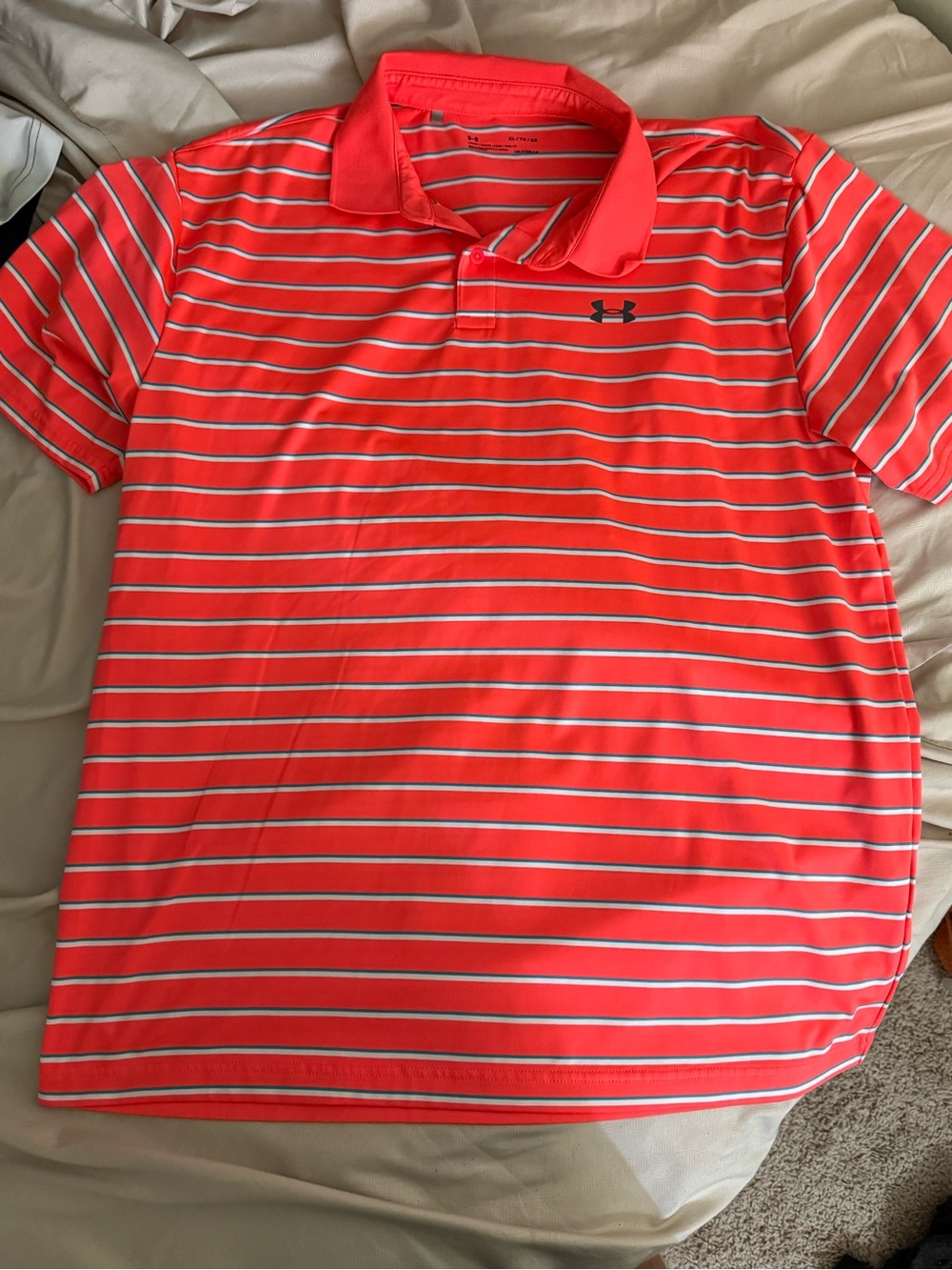 Under Armour Neon Coral Striped Polo